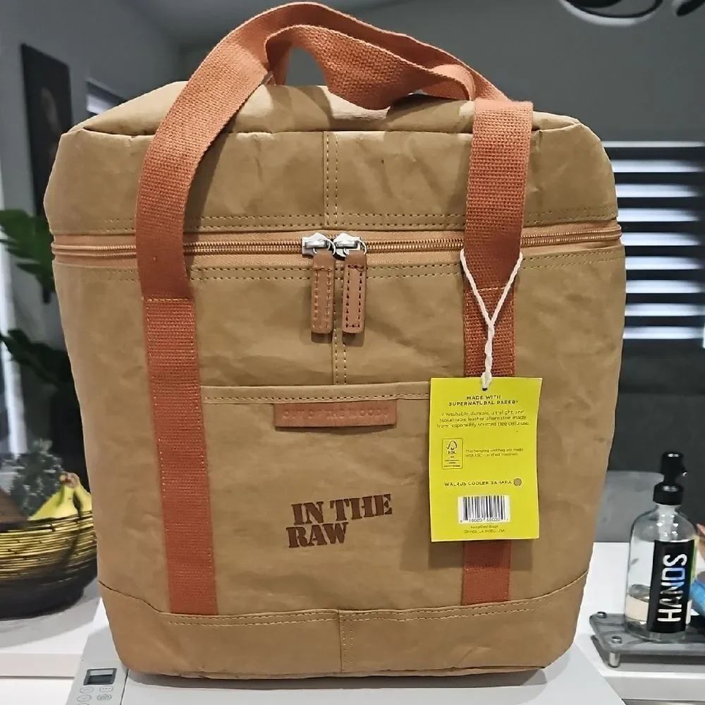 Tan Backpack with Orange Straps